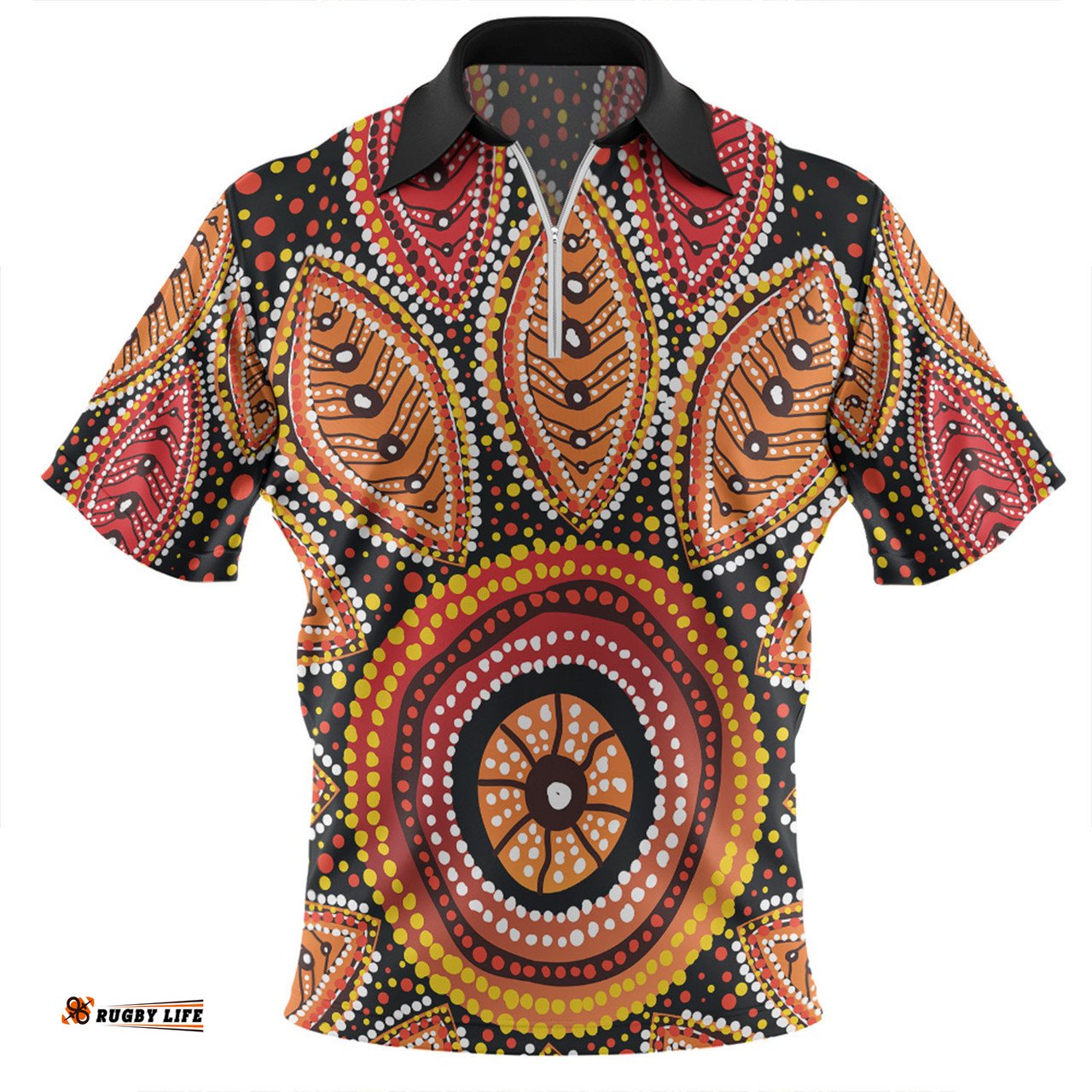 Australia Aboriginal Zip Polo Shirt - Beautiful Dotted Leaves Aboriginal Art Background Zip Polo Shirt