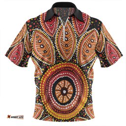 Australia Aboriginal Zip Polo Shirt - Beautiful Dotted Leaves Aboriginal Art Background Zip Polo Shirt