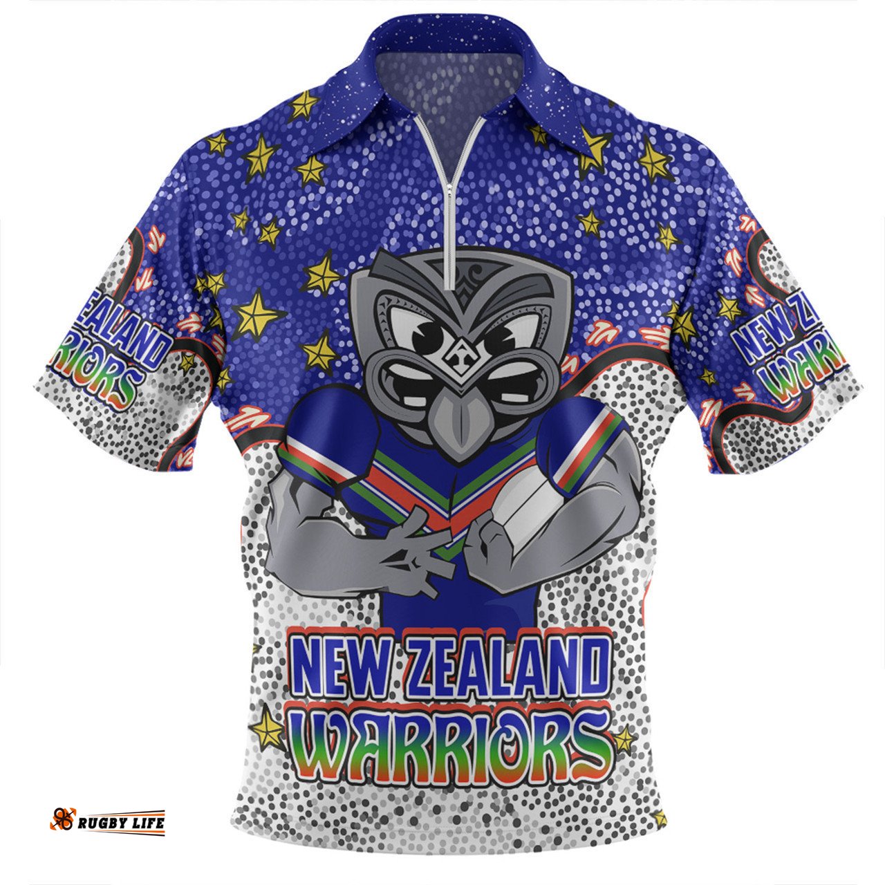 New Zealand Warriors Custom Zip Polo Shirt - Team With Dot And Star Patterns For Tough Fan Zip Polo Shirt