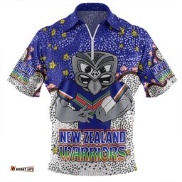 New Zealand Warriors Custom Zip Polo Shirt - Team With Dot And Star Patterns For Tough Fan Zip Polo Shirt