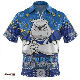 Canterbury-Bankstown Bulldogs Custom Zip Polo Shirt - Custom With Aboriginal Inspired Style Of Dot Painting Patterns  Zip Polo Shirt