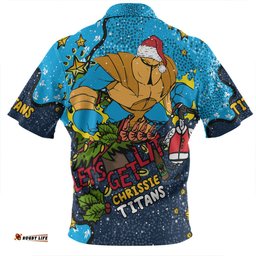 Gold Coast Titans Christmas Custom Zip Polo Shirt - Let's Get Lit Chrisse Pressie Zip Polo Shirt