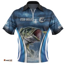 Australia Fishing Custom Zip Polo Shirt - Jumping Barramundi Fishing  Zip Polo Shirt
