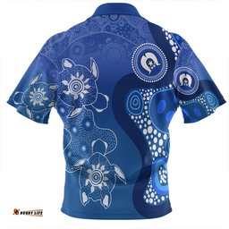 Australia Turtles Aboriginal Zip Polo Shirt - Indigenous Dot Turtles In The Ocean (Blue) Zip Polo Shirt