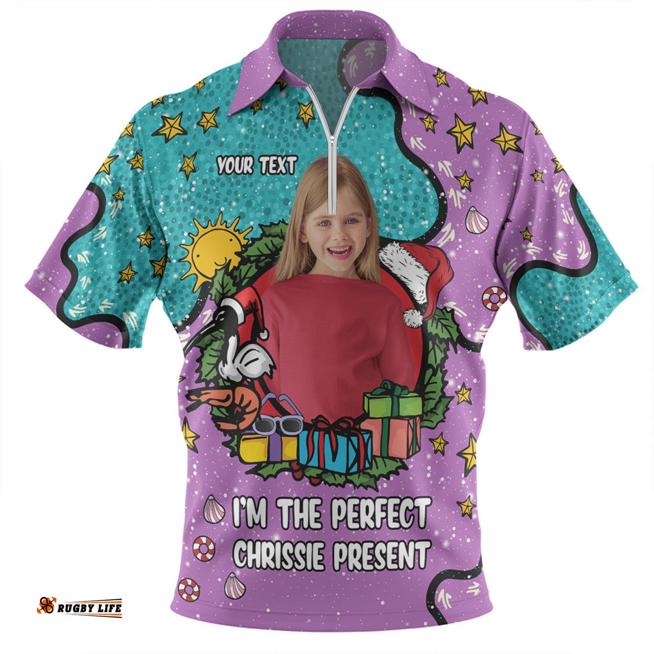 Australia Christmas Custom Zip Polo Shirt - I'm the Perfect Present  Purple Zip Polo Shirt