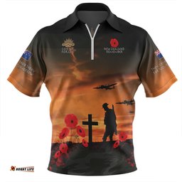 New Zealand Anzac Day Zip Polo Shirt - New Zealand Warriors Remember Orange Zip Polo Shirt