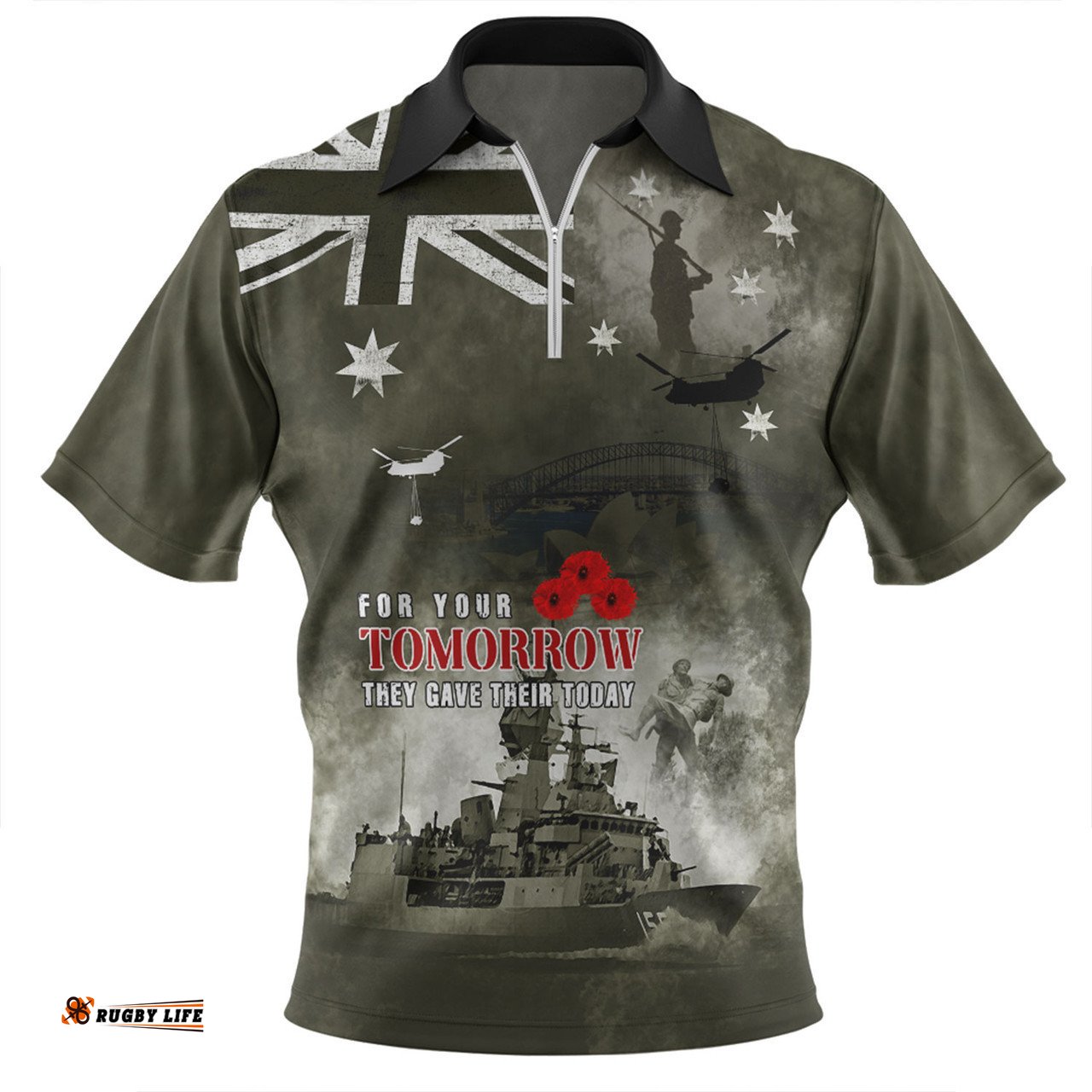 Australia Zip Polo Shirt Anzac Day Lest We Forget For Your Tomorrow They Gave Their Today