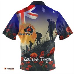 Australia Custom Zip Polo Shirt -  Anzac Day Soldiers With Australia Flag