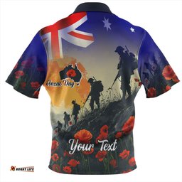 Australia Custom Zip Polo Shirt -  Anzac Day Soldiers With Australia Flag