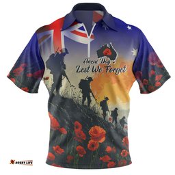 Australia Custom Zip Polo Shirt -  Anzac Day Soldiers With Australia Flag