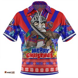 Newcastle Knights Christmas Custom Zip Polo Shirt - Newcastle Knights Santa Aussie Big Things Zip Polo Shirt