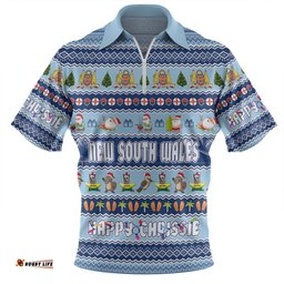 New South Wales Christmas Custom Zip Polo Shirt - Happy Chrissie Ugly Style Zip Polo Shirt