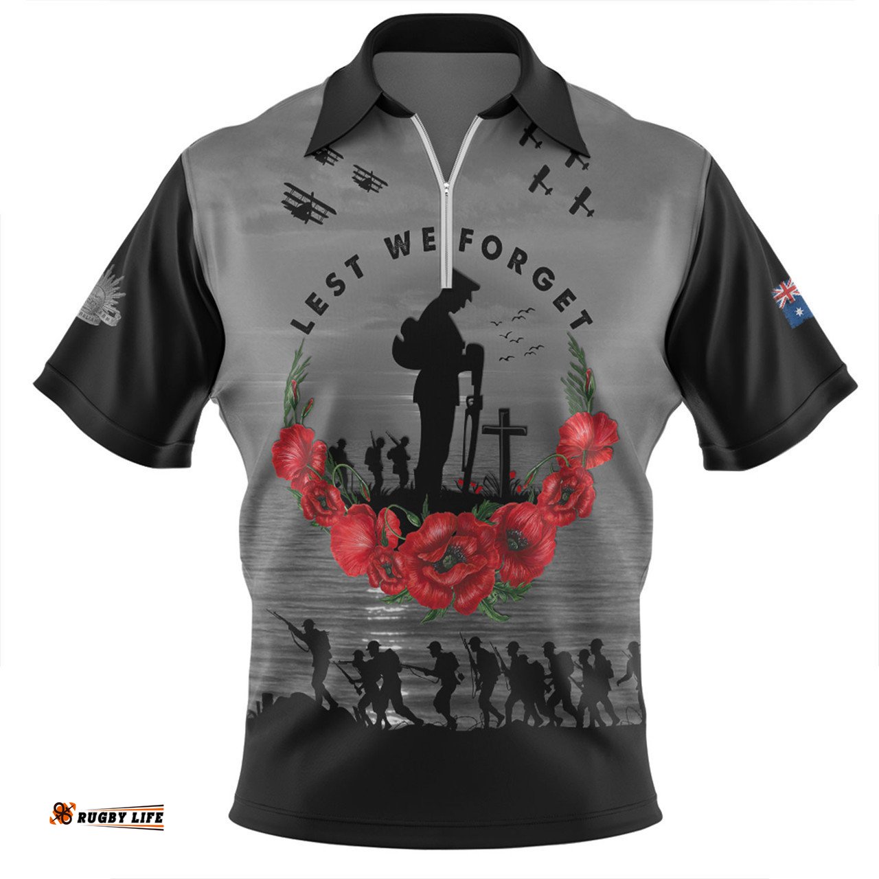 Australia Zip Polo Shirt Anzac Day Remembering Our Fallen Heroes