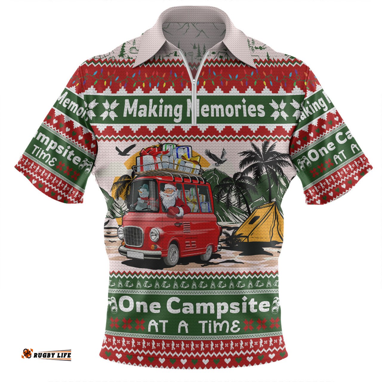 Australia Camping Christmas Making Memories One Campsite At A Time Zip Polo Shirt