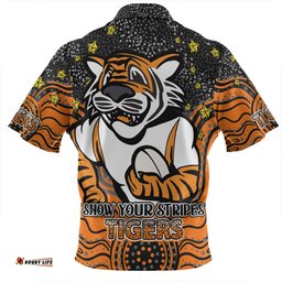 Wests Tigers Custom Zip Polo Shirt - Custom With Aboriginal Inspired Style Of Dot Painting Patterns  Zip Polo Shirt