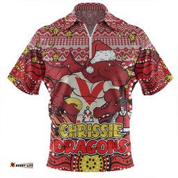St. George Illawarra Dragons Christmas Custom Zip Polo Shirt - Christmas Knit Patterns Vintage Jersey Ugly Zip Polo Shirt