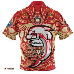 Redcliffe Dolphins Zip Polo Shirt Celebrating Naidoc Week 2024 Aboriginal Dot Art Inspired