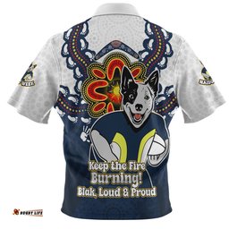 North Queensland Cowboys Zip Polo Shirt Aboriginal Inspired Naidoc Symbol Pattern