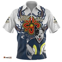 North Queensland Cowboys Zip Polo Shirt Aboriginal Inspired Naidoc Symbol Pattern