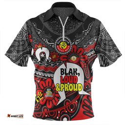 Australia Zip Polo Shirt Naidoc Week Torres Strait Symbol With Aboriginal Pattern Inspired Black