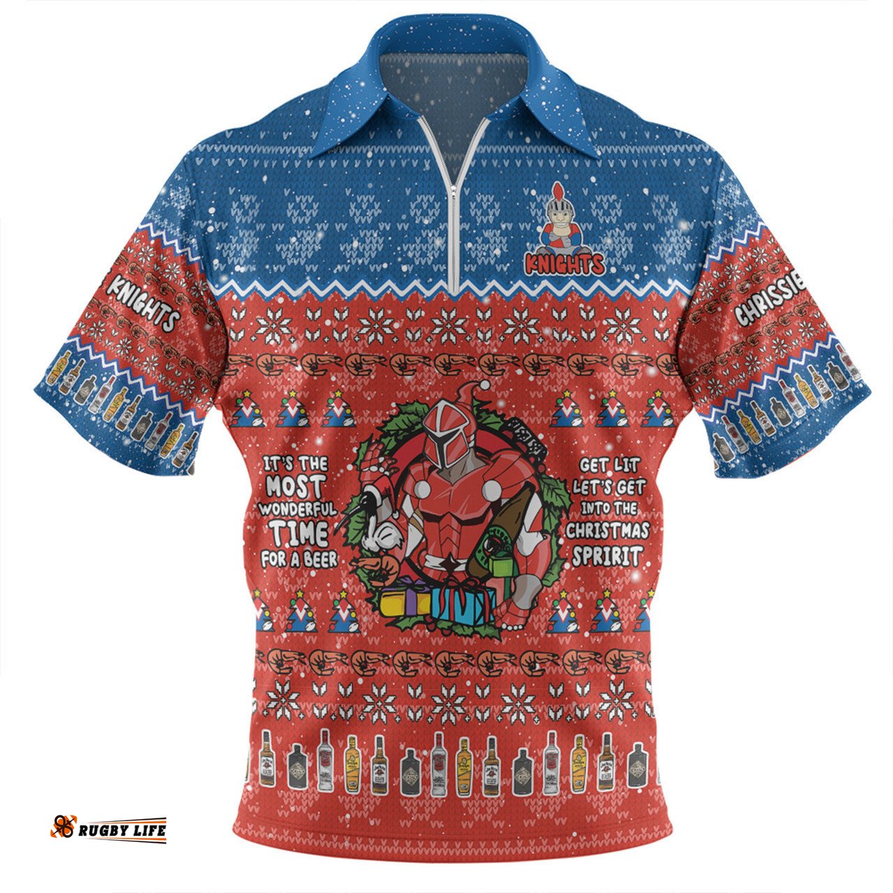 Newcastle Knights Christmas Custom Zip Polo Shirt - Chrissie Spirit Zip Polo Shirt