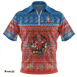 Newcastle Knights Christmas Custom Zip Polo Shirt - Chrissie Spirit Zip Polo Shirt