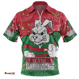 South Sydney Rabbitohs Zip Polo Shirt - Team With Dot And Star Patterns For Tough Fan Zip Polo Shirt