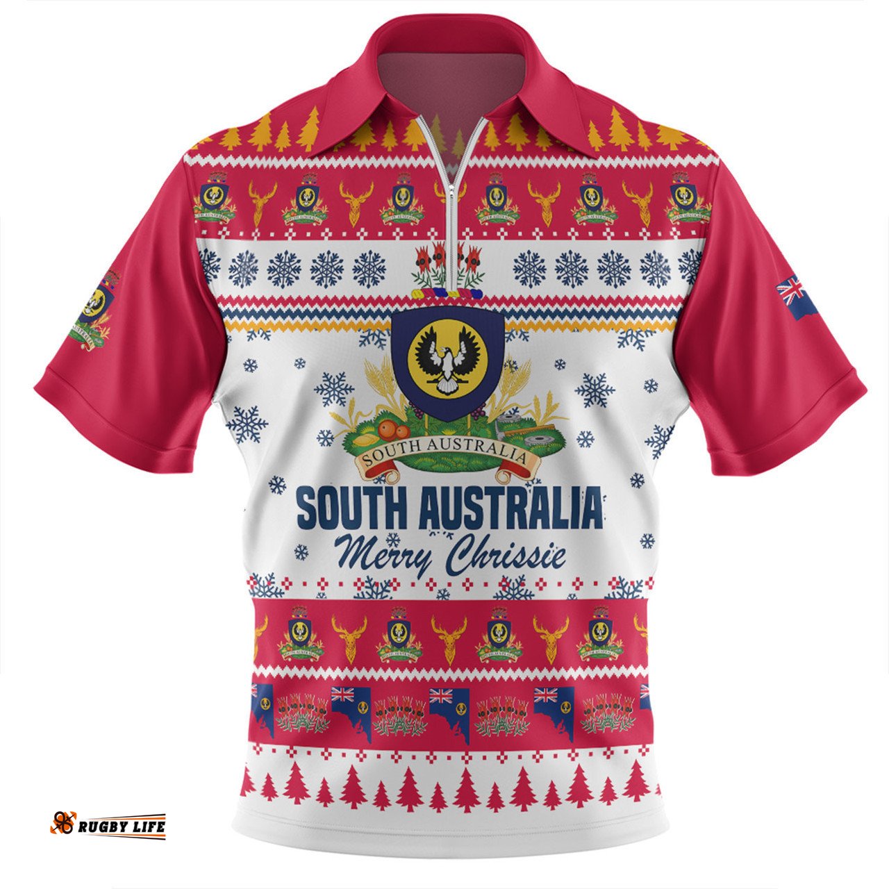 South Australia Christmas Zip Polo Shirt - Merry Chrissie Zip Polo Shirt