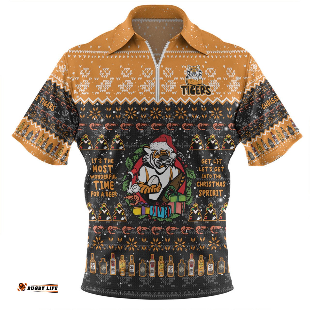 Wests Tigers Christmas Custom Zip Polo Shirt - Chrissie Spirit Zip Polo Shirt