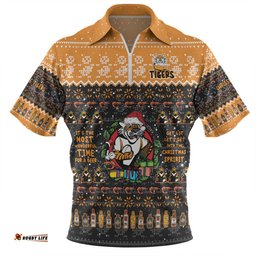 Wests Tigers Christmas Custom Zip Polo Shirt - Chrissie Spirit Zip Polo Shirt