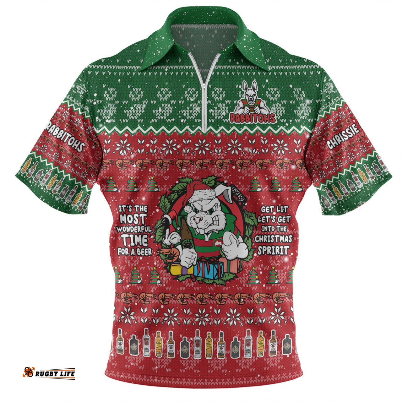 South Sydney Rabbitohs Custom Zip Polo Shirt - Chrissie Spirit Zip Polo Shirt
