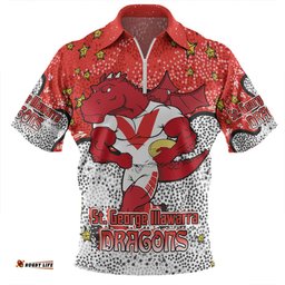 St. George Illawarra Dragons Custom Zip Polo Shirt - Team With Dot And Star Patterns For Tough Fan Zip Polo Shirt