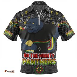 Penrith Panthers Custom Zip Polo Shirt - Custom With Aboriginal Inspired Style Of Dot Painting Patterns  Zip Polo Shirt