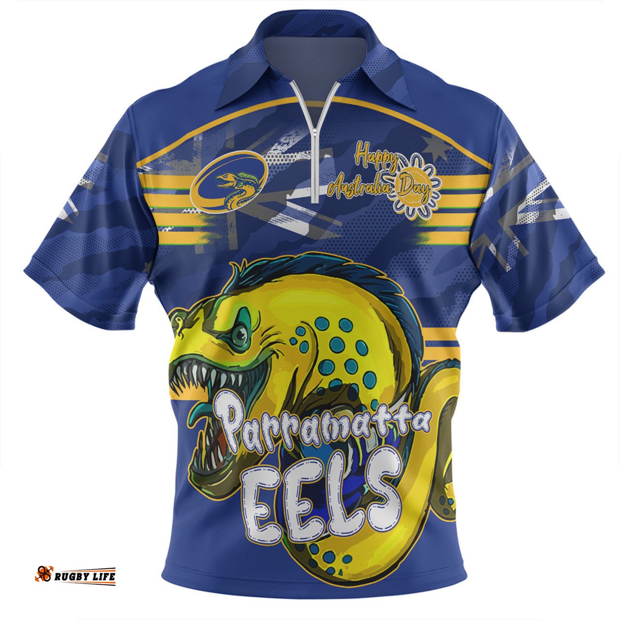 Parramatta Eels Zip Polo Shirt - Happy Australia Day We Are One And Free