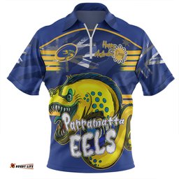 Parramatta Eels Zip Polo Shirt - Happy Australia Day We Are One And Free