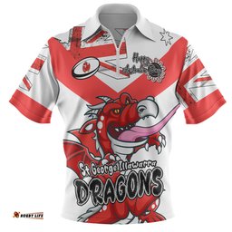 St. George Illawarra Dragons Zip Polo Shirt - Happy Australia Day We Are One And Free