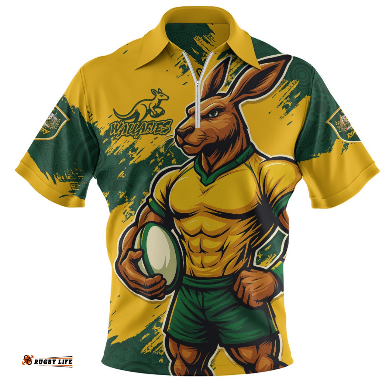 Aussie Wallabies Wallabies Kangaroo Power Rugby Zip Polo Shirt