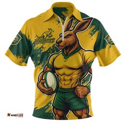 Aussie Wallabies Wallabies Kangaroo Power Rugby Zip Polo Shirt