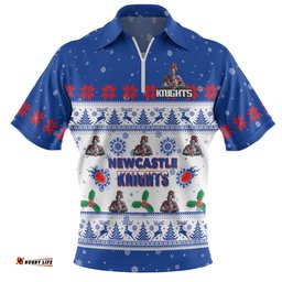 Newcastle Knights Christmas Custom Zip Polo Shirt - Special Ugly Christmas Zip Polo Shirt