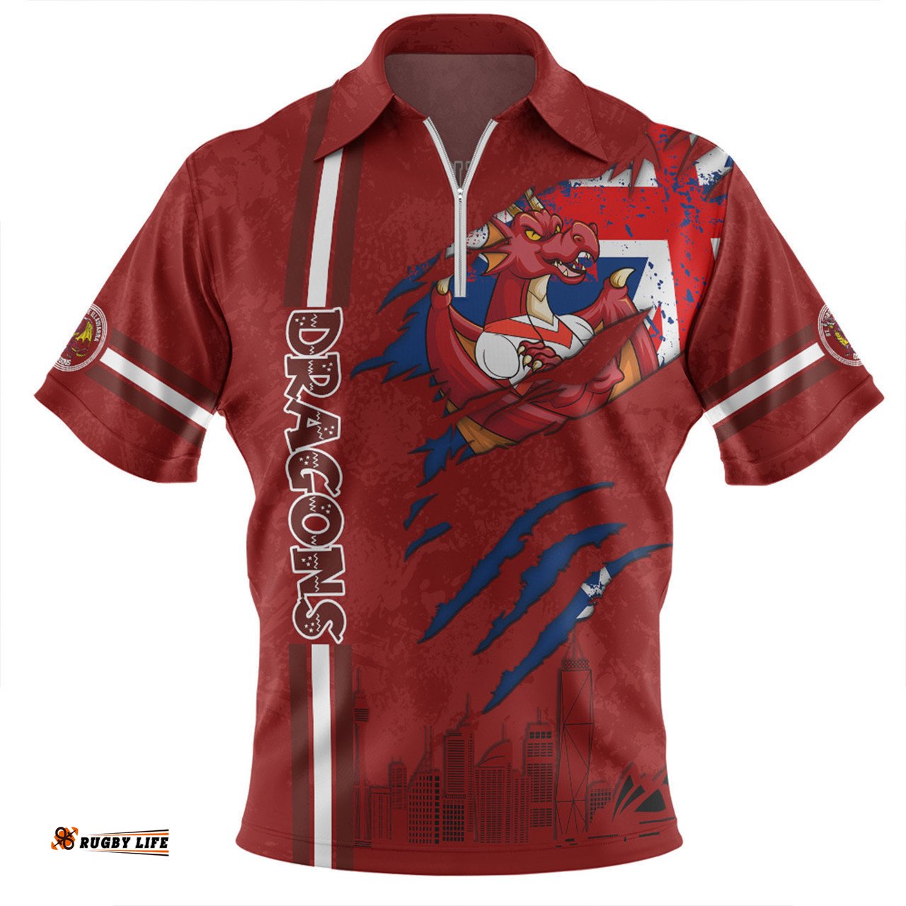 St. George Illawarra Dragons Zip Polo Shirt - Happy Australia Day Flag Scratch Style