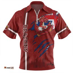St. George Illawarra Dragons Zip Polo Shirt - Happy Australia Day Flag Scratch Style