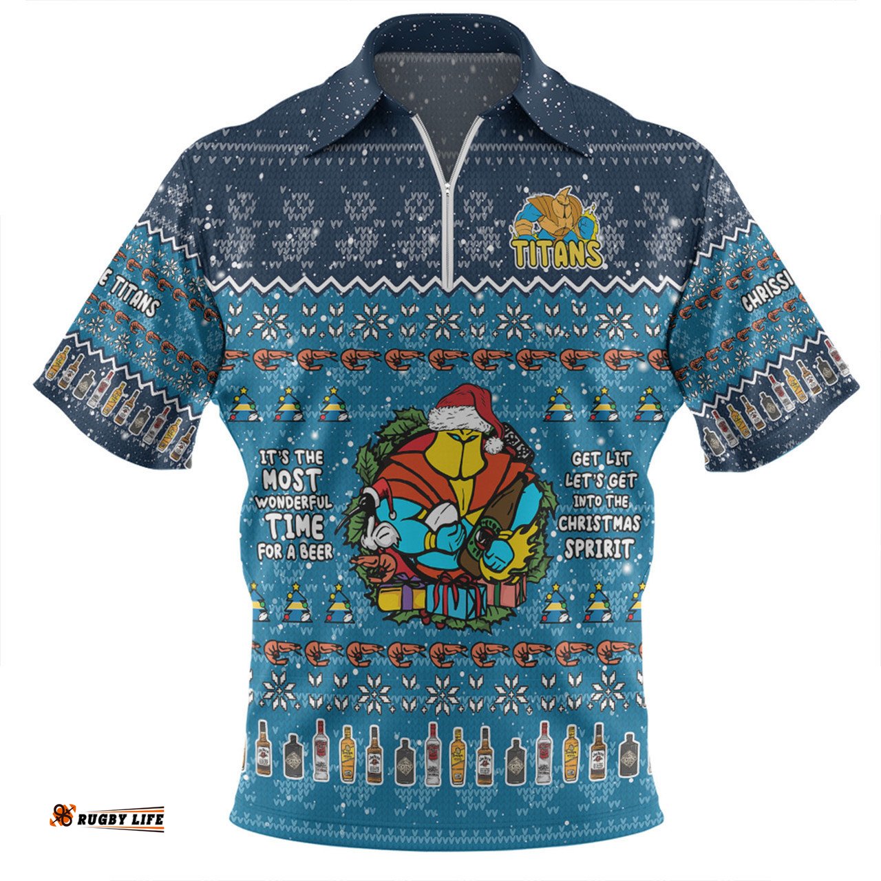 Gold Coast Titans Christmas Custom Zip Polo Shirt - Chrissie Spirit Zip Polo Shirt