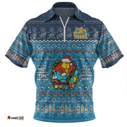 Gold Coast Titans Christmas Custom Zip Polo Shirt - Chrissie Spirit Zip Polo Shirt
