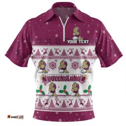 Queensland Cane Toads Christmas Custom Zip Polo Shirt - Special Ugly Christmas Zip Polo Shirt