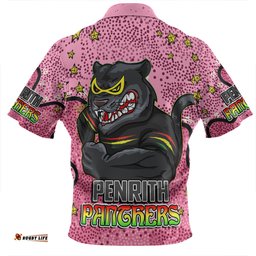 Penrith Panthers Custom Zip Polo Shirt - Team With Dot And Star Patterns For Tough Fan Zip Polo Shirt