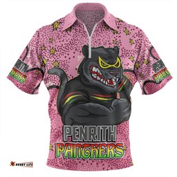 Penrith Panthers Custom Zip Polo Shirt - Team With Dot And Star Patterns For Tough Fan Zip Polo Shirt