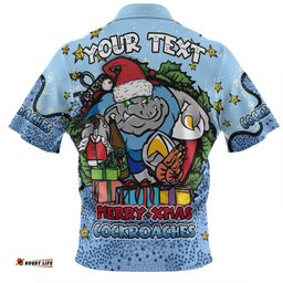 New South Wales Cockroaches Christmas Custom Zip Polo Shirt - Merry Christmas Our Beloved Team With Aboriginal Dot Art Pattern Zip Polo Shirt