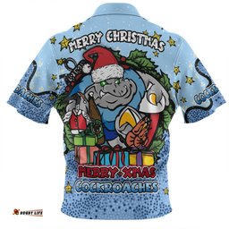 New South Wales Cockroaches Christmas Custom Zip Polo Shirt - Merry Christmas Our Beloved Team With Aboriginal Dot Art Pattern Zip Polo Shirt