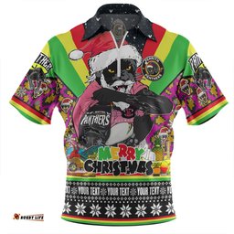 Penrith Panthers Christmas Custom Zip Polo Shirt - Penrith Panthers Santa Aussie Big Things Christmas Zip Polo Shirt