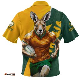 Aussie Wallabies Australian Roar The Rugby Championship Battle Yellow Zip Polo Shirt